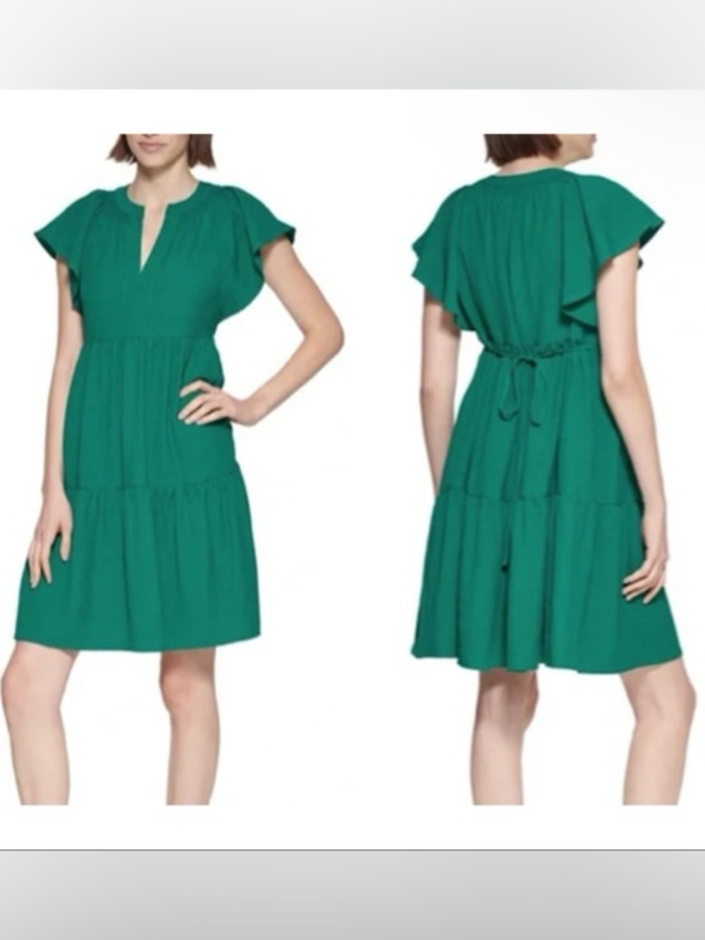 Calvin Klein ~ Feminine Tiered Dress in Emerald Green ~ Size 12